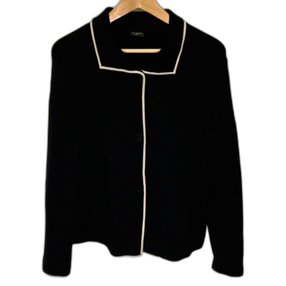 Talbots Black Ivory Trim Button Front Collared Sweater Knit Lady Jacket Size MP - Picture 2 of 14
